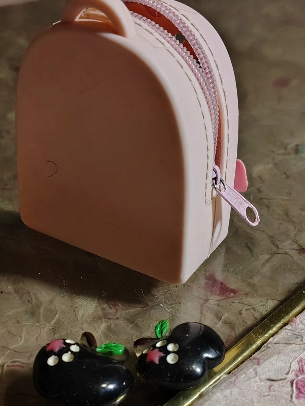 Mini Pink Silicone Backpack w/ Cutout Hearts For Storing Shoe Charms + 6 Charms